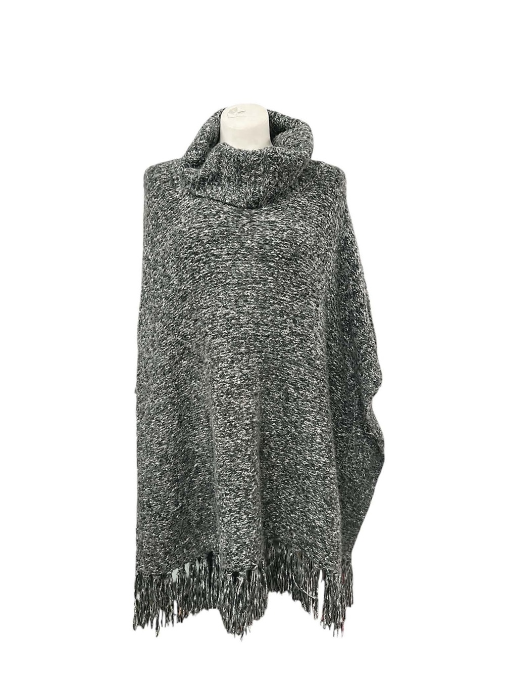 Laura Plus Cozy Marled Gray Turtleneck Poncho with Fringe Size O/S